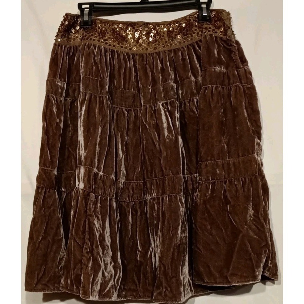 Brown Velvet Tiered Sequin Embellished Skirt Womens Sz S BCBGMAXAZRIA - Picture 2 of 6